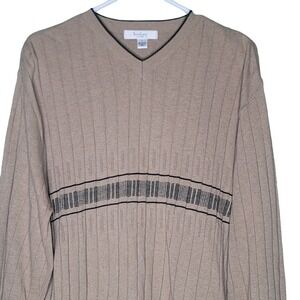 Turnbury‎ Sweater Size Large V-Neck Tan Black Pullover Cotton Blend Italy